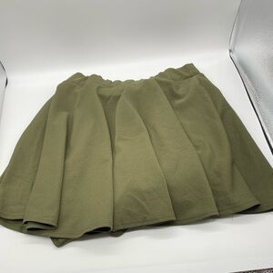 Olive  green Pleated Skater Skirt